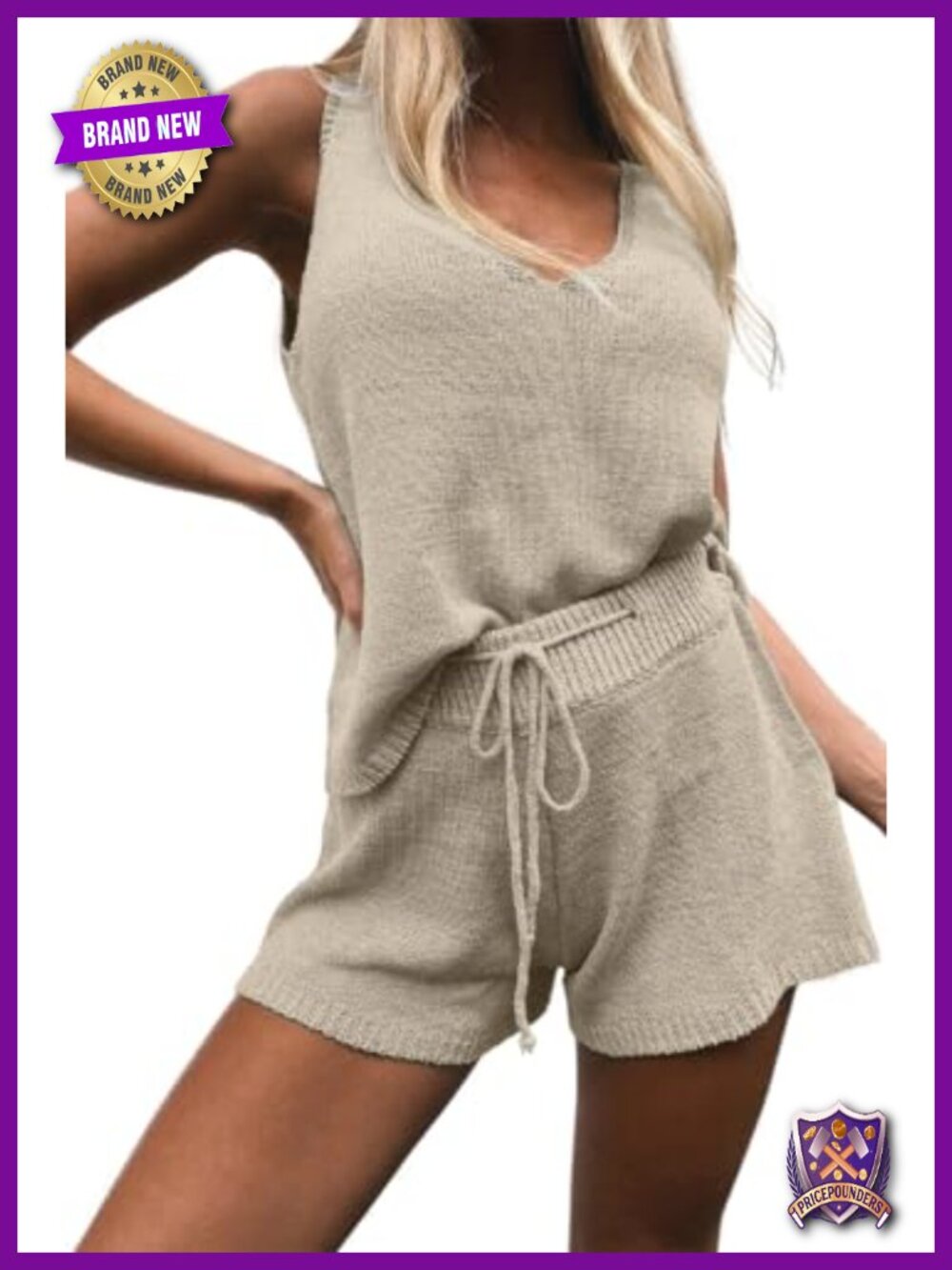 Women's 2 Piece Knit Lounge Set Sleeveless Tank Top and High Waist Drawstring